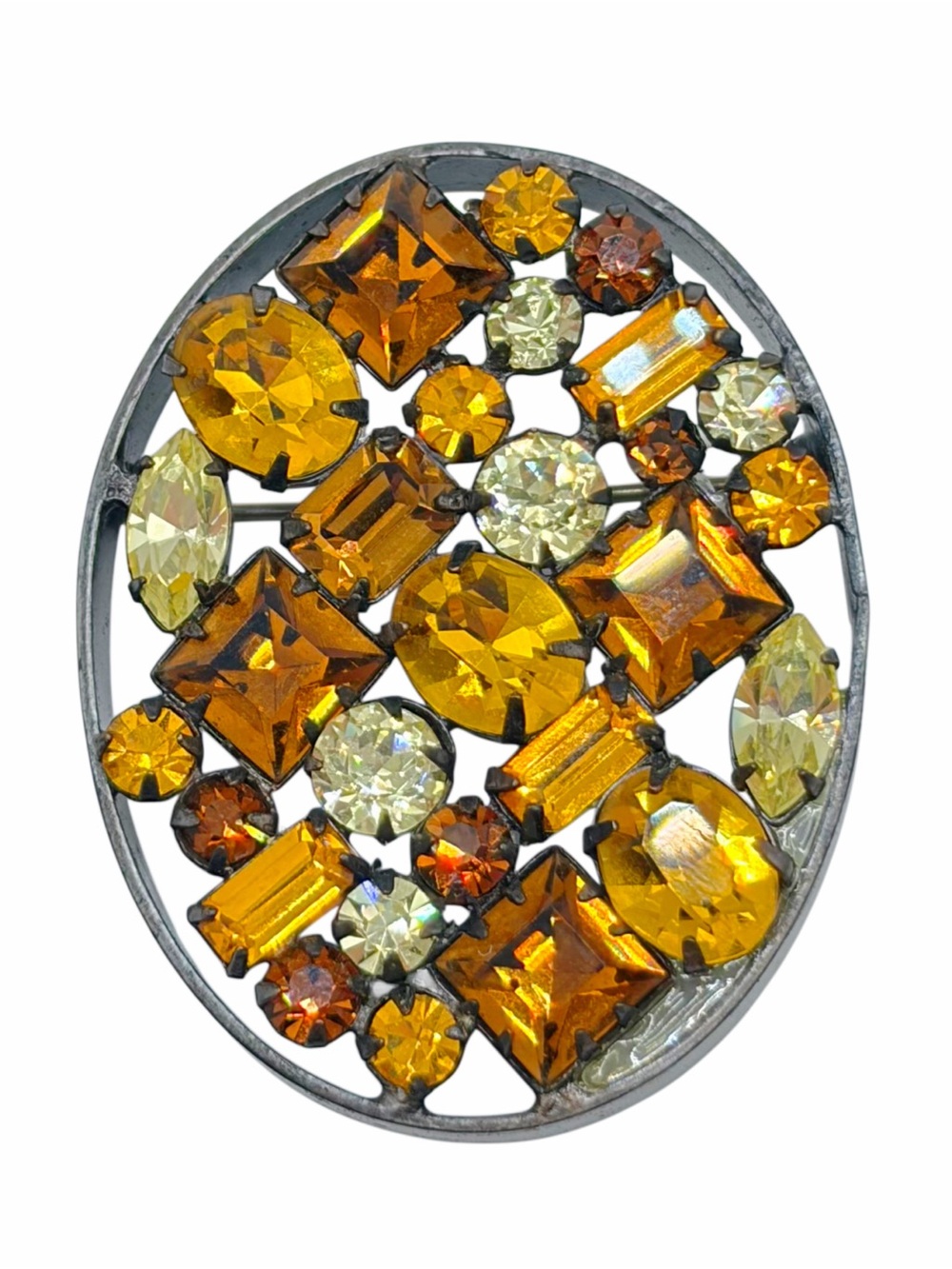 Yellow Amber Crystal Oval Statement Brooch
